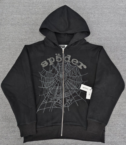 Trendy Brand Hoodie Casual Jacket Letter Black Strap Rhinestone Zipper Sp5-der Sweatshirt Men