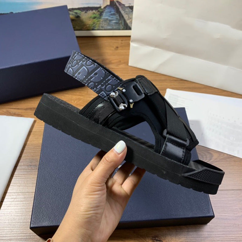 GMabcd Men's Fashion Printed Cloth Magic Tape Casual Slip-On Sandals Non-Slip Outdoor Beach