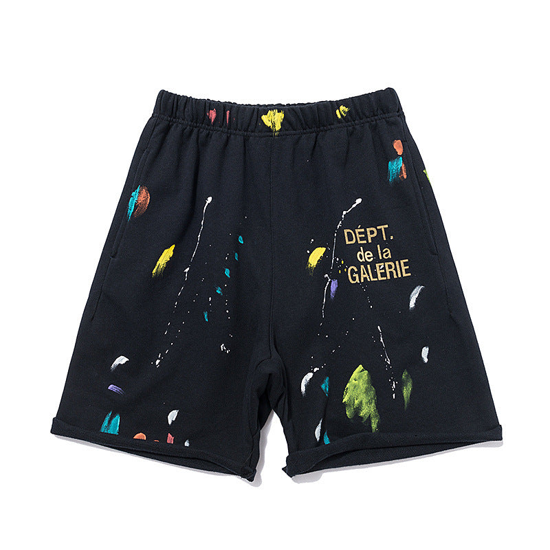 Ink Splash Graffiti Shorts for Men, Teenagers, European and American Trendy Brand, Casual Five-Point Shorts, Summer Workwear