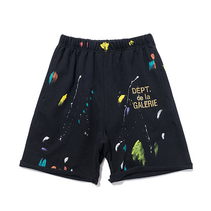Ink Splash Graffiti Shorts for Men, Teenagers, European and American Trendy Brand, Casual Five-Point Shorts, Summer Workwear