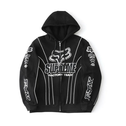 Sup x Fox Collab Fleece-Lined Zip-Up Hooded Sweatshirt Jacket Unisex