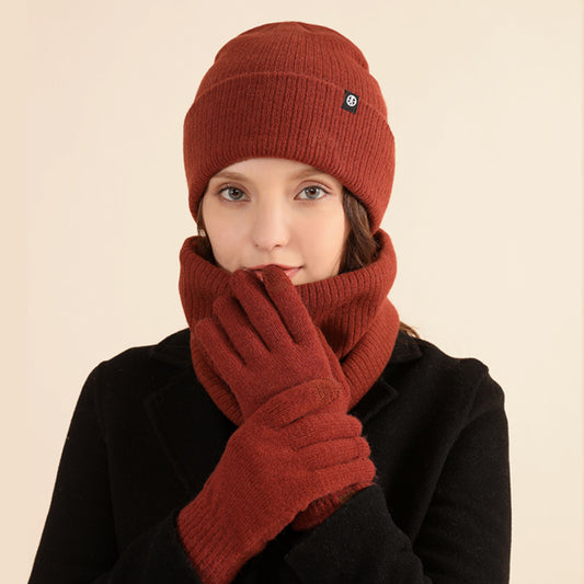 Winter Warm Woolen Hat Scarf Gloves Three-Piece Suit Windproof Adult Knitted Hat Three-Piece Set