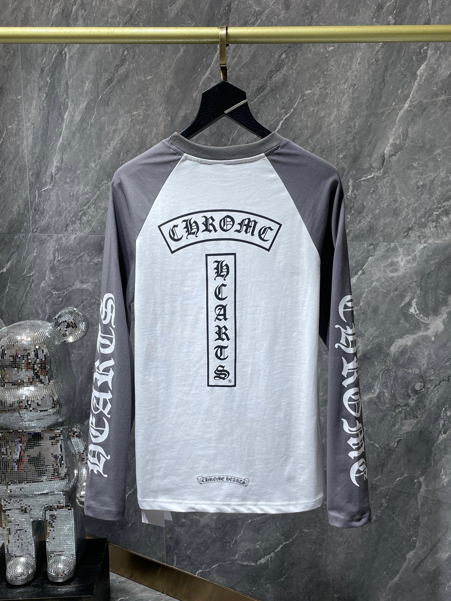 Ch Hearts 23ss Trendy Brand Unisex Pure Cotton Large Horse Hoof Color Block Raglan Long Sleeve T-Shirt