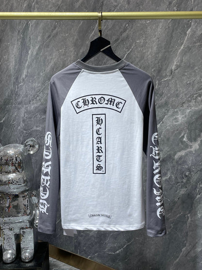 Ch Hearts 23ss Trendy Brand Unisex Pure Cotton Large Horse Hoof Color Block Raglan Long Sleeve T-Shirt