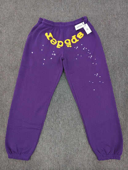 [Fleece Lined]Young Thug American Style Brand Sp5DER 555555 Spider Web Foam Print Casual Unisex Sweatpants