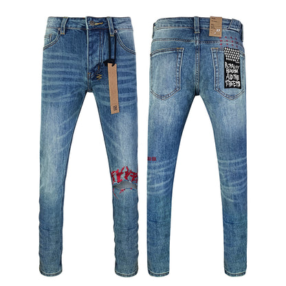 Men's KSB Jeans Straight Leg Ripped Stretch American High Street Casual Men's Jeans