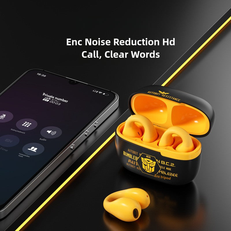 Transformer T05 Real Wireless Bluetooth Ear Bone Clip Conduction Headset Bumblebee Large Volume Cool Long Wear No Pain