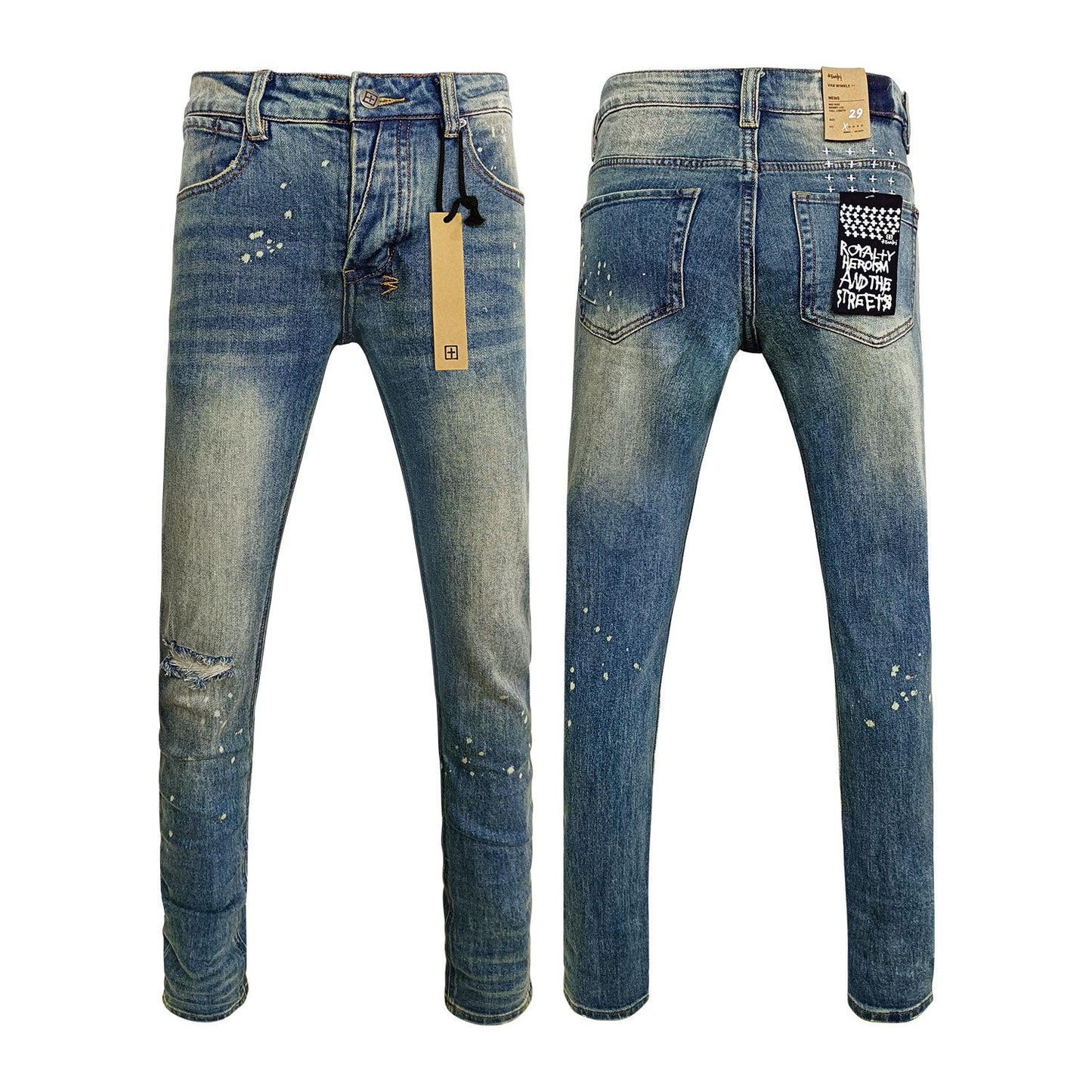 Men's KSB Jeans Straight Leg Ripped Stretch American High Street Casual Men's Jeans