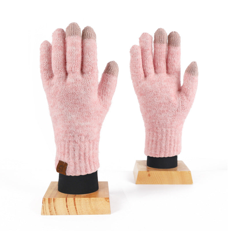 2024 Winter Popular Japanese Wool Knitted Plaid Gloves Fleece-lined Thickened Cycling Five-Finger Touch Screen Warm Gloves