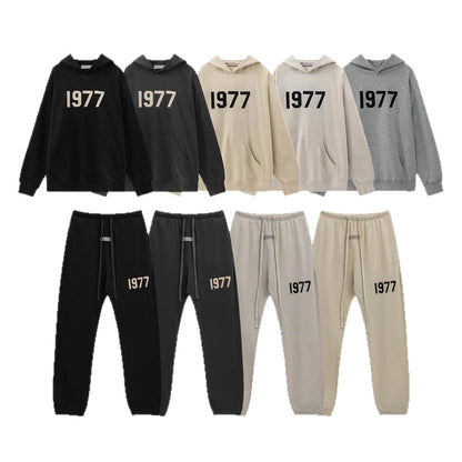 2025 New FOG 1977 Flocked Print Digital High Street European and American Style Sweatshirt Loose Casual Pants Unisex Set