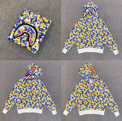 Fashion Brand Shark Camouflage Zipper Sweater Men and Women Couple Loose Cotton Fleece-lined Hooded Cardigan Coat Men