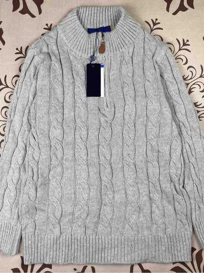 Real Shot RL Raffi Pony Label Embroidered Knit Sweater Men Autumn Winter Stand Collar Cable Couple Half Zip Sweater Women