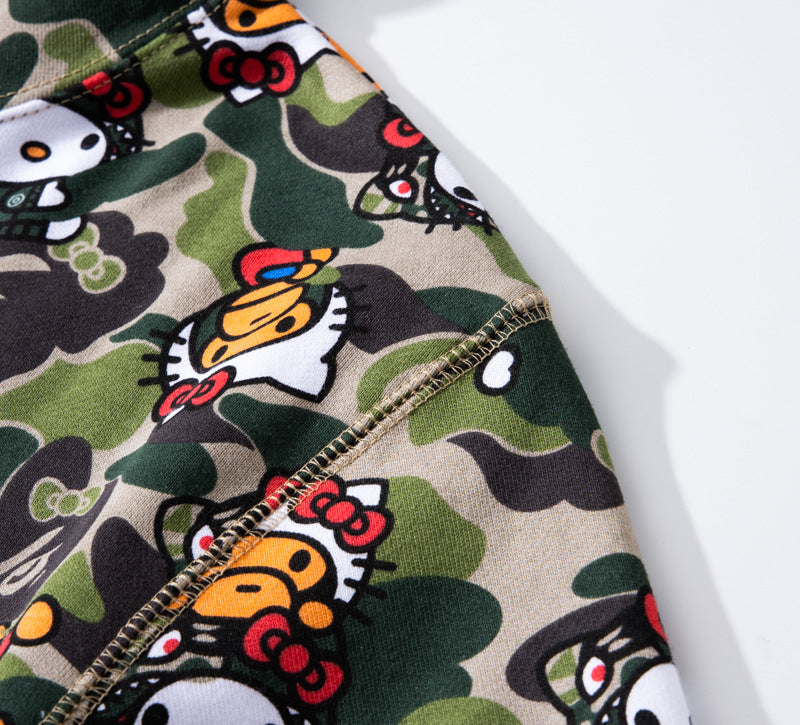 Men's Sweatshirt Shark Cartoon Camouflage Hello Kitty Casual Loose Hooded Top Women's Jacket