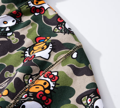 Men's Sweatshirt Shark Cartoon Camouflage Hello Kitty Casual Loose Hooded Top Women's Jacket