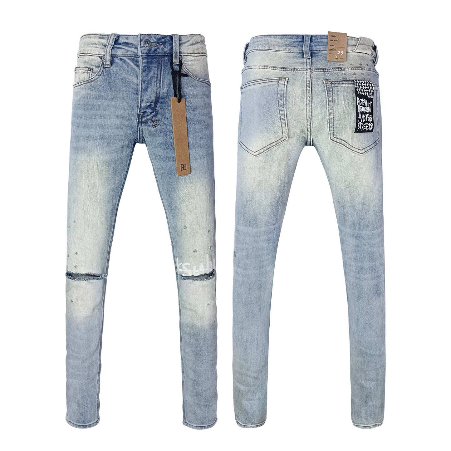 Men's KSB Jeans Straight Leg Ripped Stretch American High Street Casual Men's Jeans