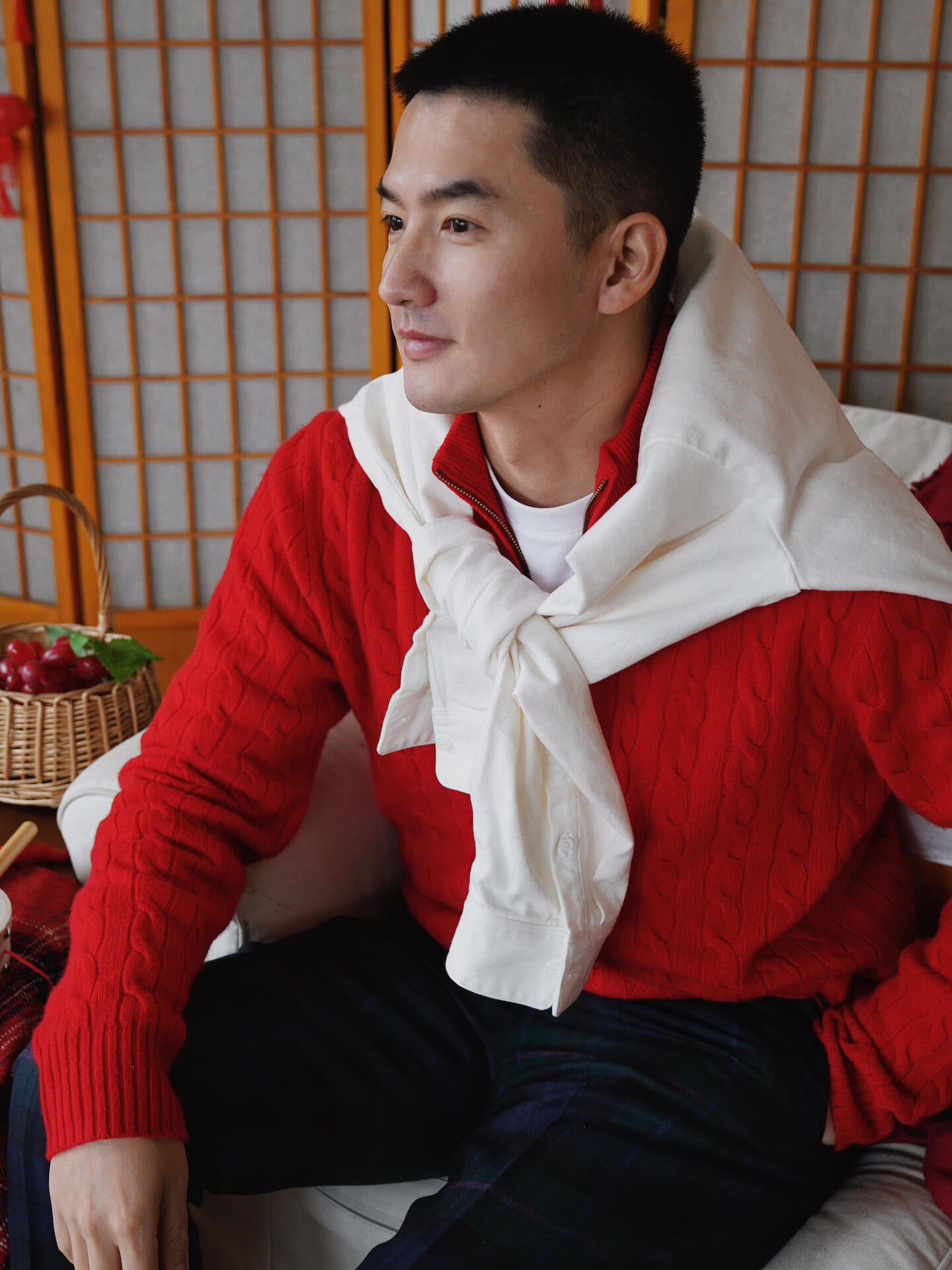 Real Shot RL Raffi Pony Label Embroidered Knit Sweater Men Autumn Winter Stand Collar Cable Couple Half Zip Sweater Women