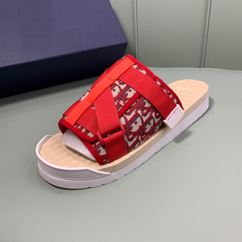 GMabcd Men's Fashion Printed Cloth Magic Tape Casual Slip-On Sandals Non-Slip Outdoor Beach