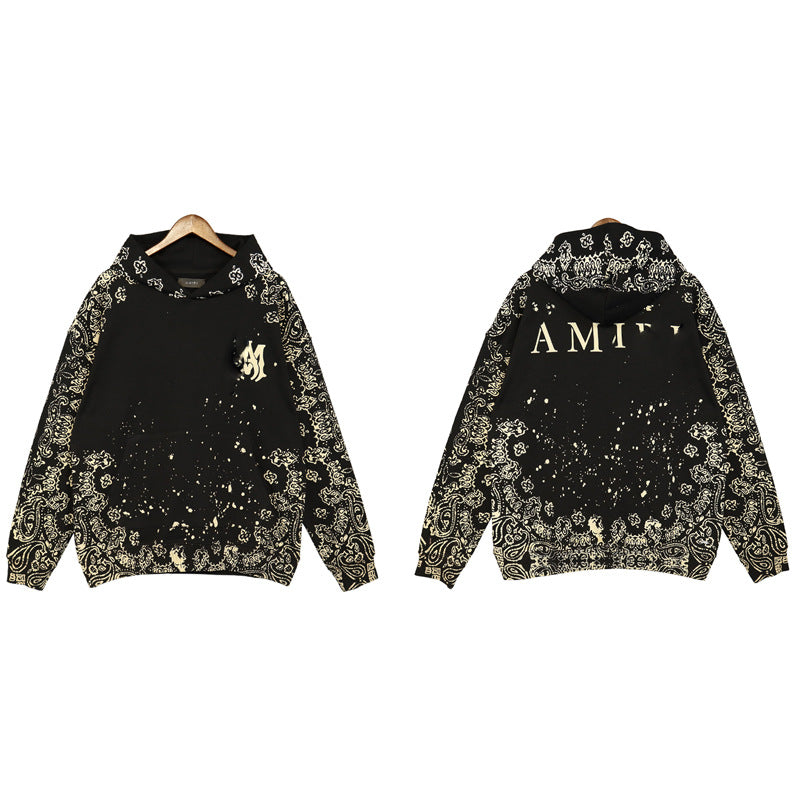 Hooded Sweatshirt Cashew Hoodie Floral Loose Pants Unisex Retro Sports Set Casual Pants Trend