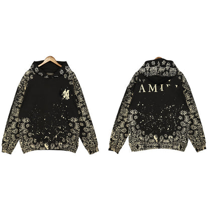 Hooded Sweatshirt Cashew Hoodie Floral Loose Pants Unisex Retro Sports Set Casual Pants Trend