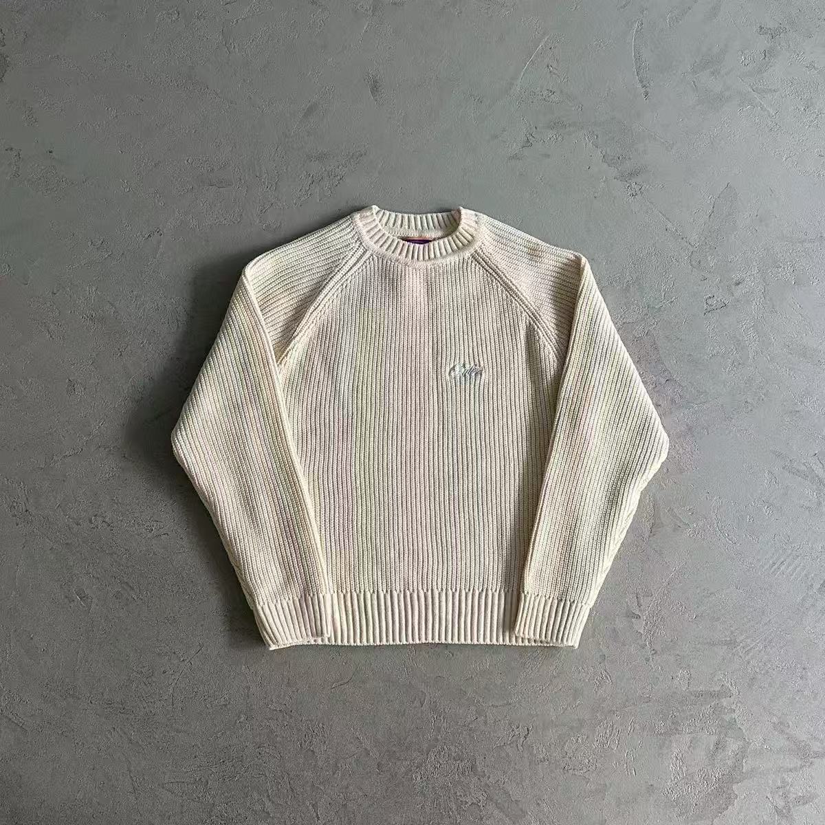 DRILL Style American Street Hip-Hop Embroidered Letter Stand Collar Zipper Cardigan Knitted Sweater Men's Trendy Brand Jacket