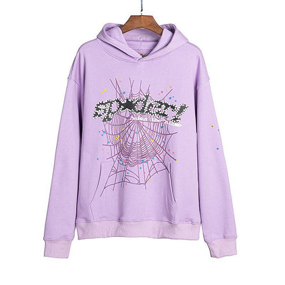 Beautiful Fashion Brand Men's and Women's Same Style 555555 Cobweb Puff Print Hip Hop Loose Heavy Terry Hooded Sweater Set