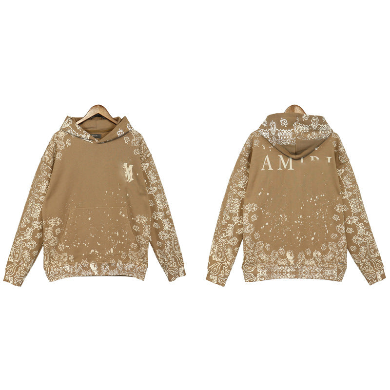 Hooded Sweatshirt Cashew Hoodie Floral Loose Pants Unisex Retro Sports Set Casual Pants Trend