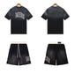 Ami Summer Washed and Worn Casual Letter American T-shirt Loose Men's and Women's Same Shorts Suit