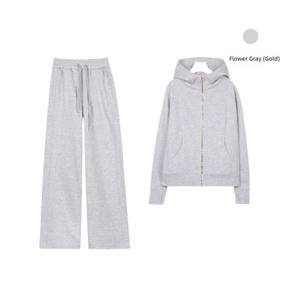 LULU Embroidered Hooded Zipper Cardigan Slim Fit Sweatshirt Set Fleece Lined Full Zipper Cardigan Jacket Gold Label