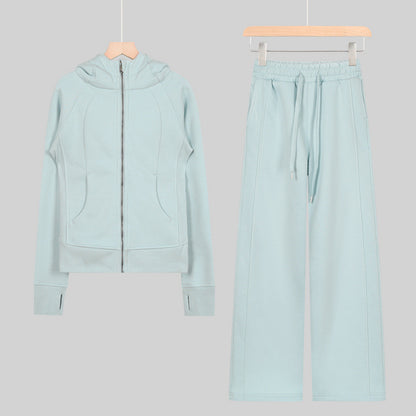 LULU Embroidered Hooded Zipper Cardigan Slim Fit Sweatshirt Set Fleece Lined Full Zipper Cardigan Jacket Gold Label