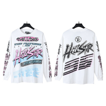 2025 Summer New American Fashion Brand Male and Female Couples Wear plus Size Loose Pullover Long Sleeve T-shirt Teenagers