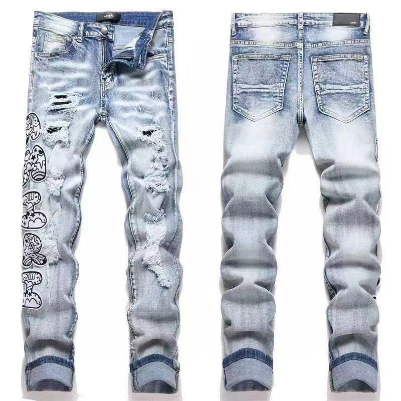 GMAM Heavy Craft Washed Distressed High Street Embroidered Unisex Jeans
