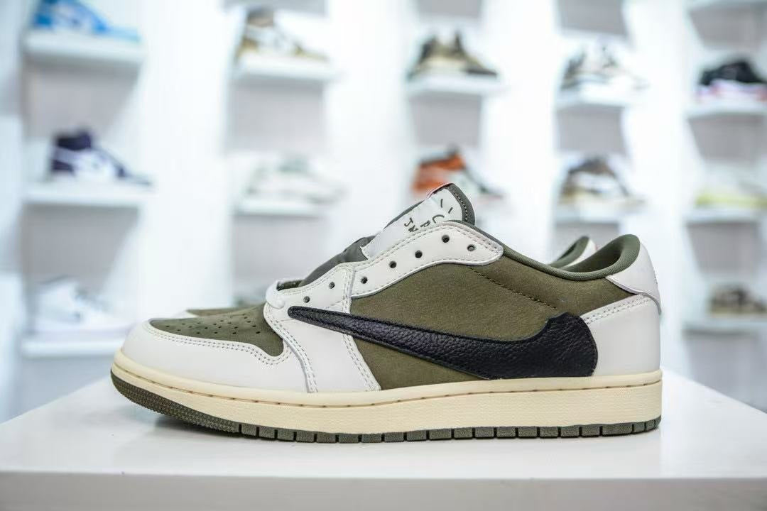 AJ1 Low-Top Basketball Shoes TS Collaboration Black Green Olive Couple Men Women Sports Sneakers