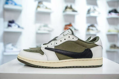 AJ1 Low-Top Basketball Shoes TS Collaboration Black Green Olive Couple Men Women Sports Sneakers