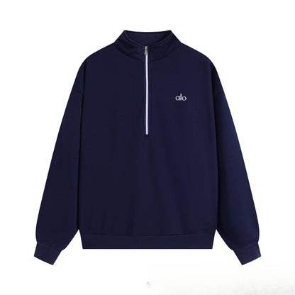 A-L-O Half-Zip Sweatshirt for Women, Autumn and Winter Loose Stand Collar Slimming Jacket, Casual Sports Top