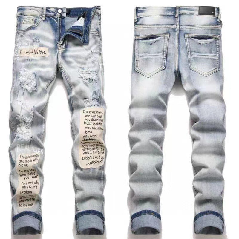GMAM Heavy Craft Washed Distressed High Street Embroidered Unisex Jeans