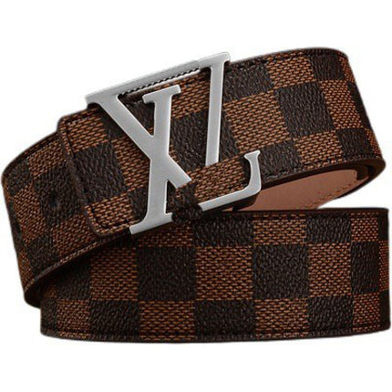 New Men's Belt Smooth Buckle Waist Belt Letter Youth Plaid Pattern Belt Korean Style Trendy Casual Versatile
