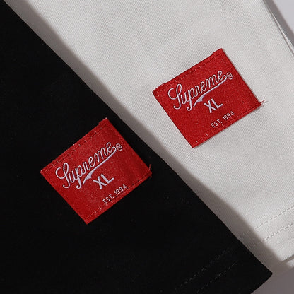 ss25supreme Crew Neck Short Sleeve American Style Trendy Classic Football Shirt Patchwork Ribbed High Street Top T-Shirt Unisex