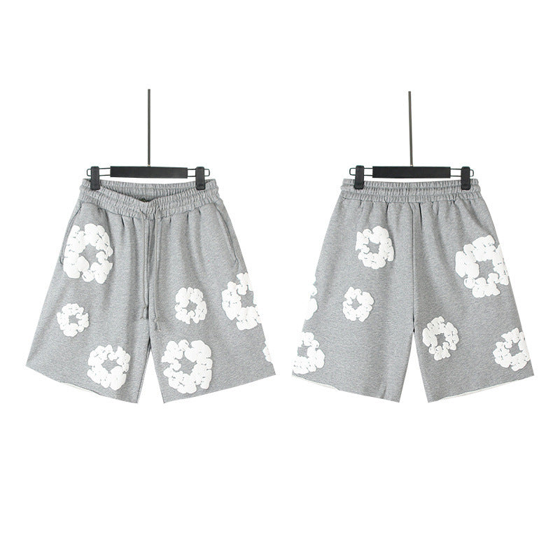 Puff Print Shorts 2024 European and American Fashion Brand Men's plus Size Loose Multi-Color Beach Pants