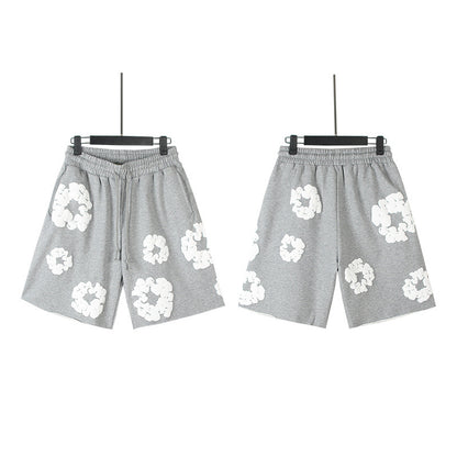 Puff Print Shorts 2024 European and American Fashion Brand Men's plus Size Loose Multi-Color Beach Pants