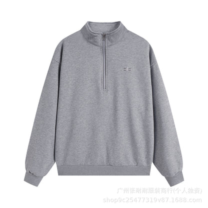 A-L-O Half-Zip Sweatshirt for Women, Autumn and Winter Loose Stand Collar Slimming Jacket, Casual Sports Top