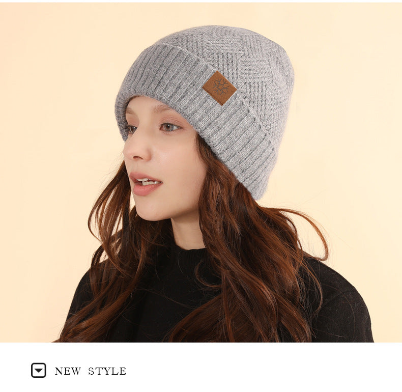 Winter Double Layer Fleece-lined Thickened Knitted Hat Women's Solid Color Wool Warm Windproof Earflaps Slipover Flanging Woolen Cap