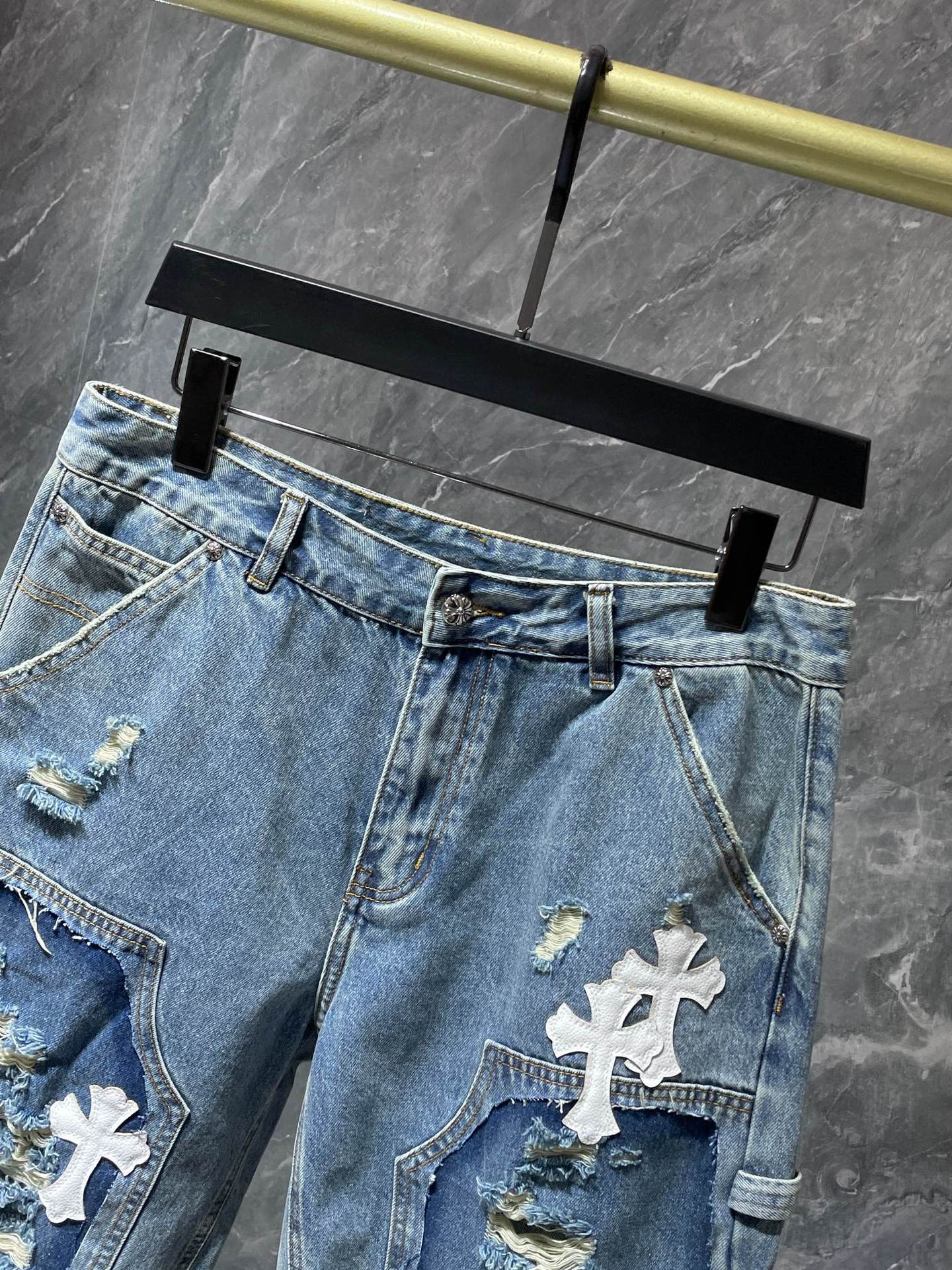 24ss Ch Heavy Industry Cross Patch Denim Shorts Couple Shorts