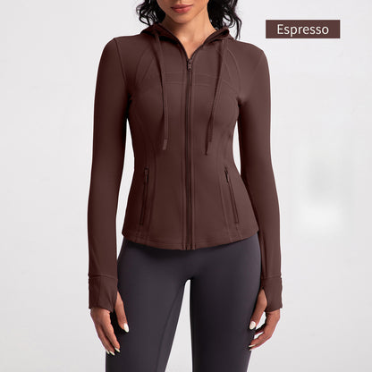 Athena Liu hooded yoga jacket for women, slim fit, zipper, running, fitness, sports jacket