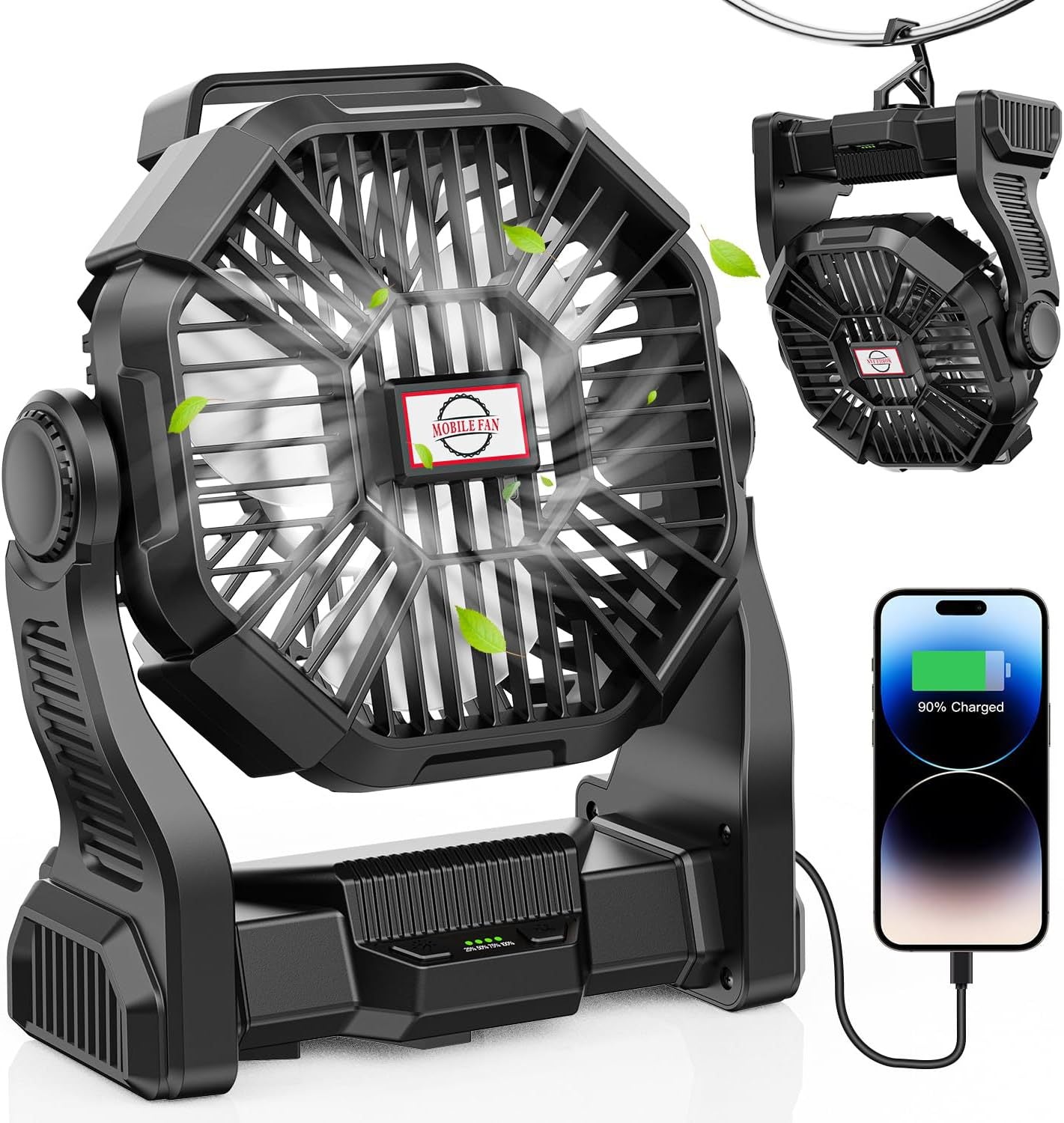 Camping Fan Light Portable USB Rechargeable Camping Fan Outdoor Travel Fishing Lighting Tent Fan
