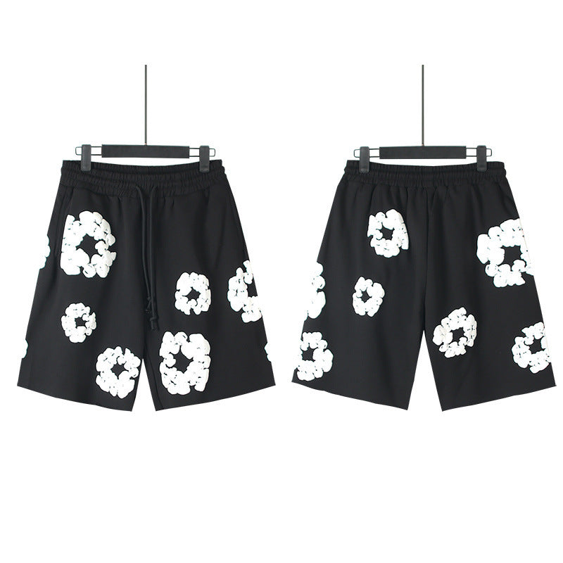 Puff Print Shorts 2024 European and American Fashion Brand Men's plus Size Loose Multi-Color Beach Pants