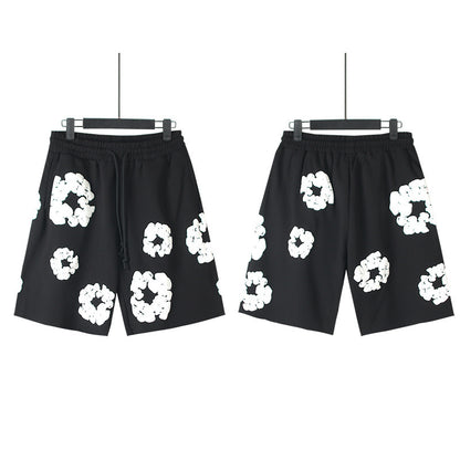 Puff Print Shorts 2024 European and American Fashion Brand Men's plus Size Loose Multi-Color Beach Pants