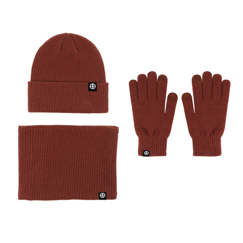 Winter Warm Woolen Hat Scarf Gloves Three-Piece Suit Windproof Adult Knitted Hat Three-Piece Set