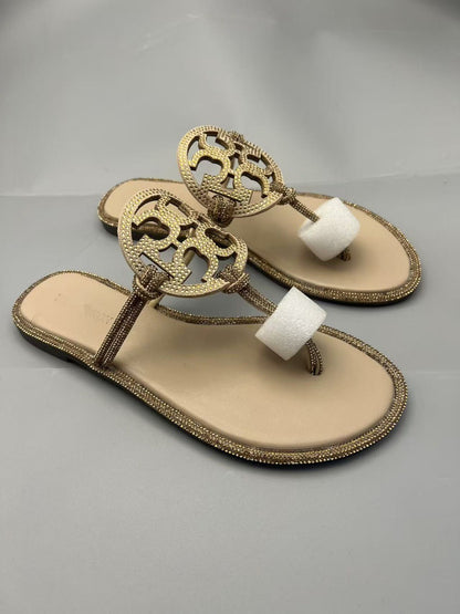 TB Women's Slippers 2025 Summer New Diamond Flip-Flops Beach Foreign Trade  Large Size Sandals Slippers