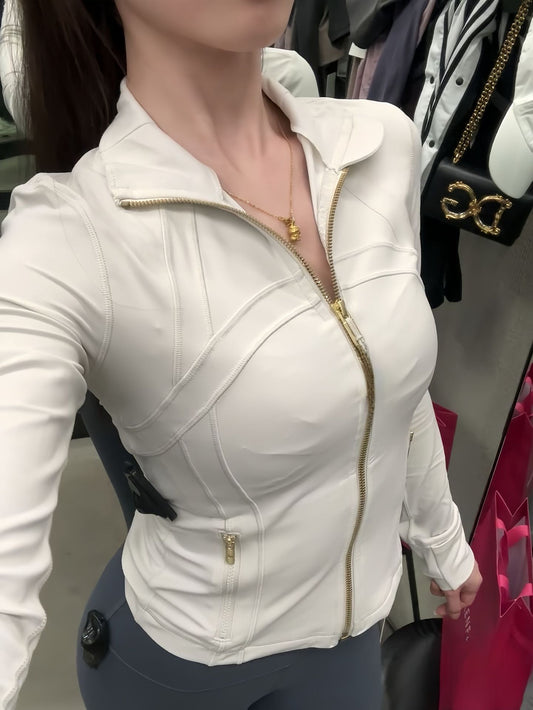 Lulu Short Define Same Style Yoga Jacket Spring Summer Stand Collar Women's Jacket Stretch Slim Fit Sports Fitness Long Sleeve Top