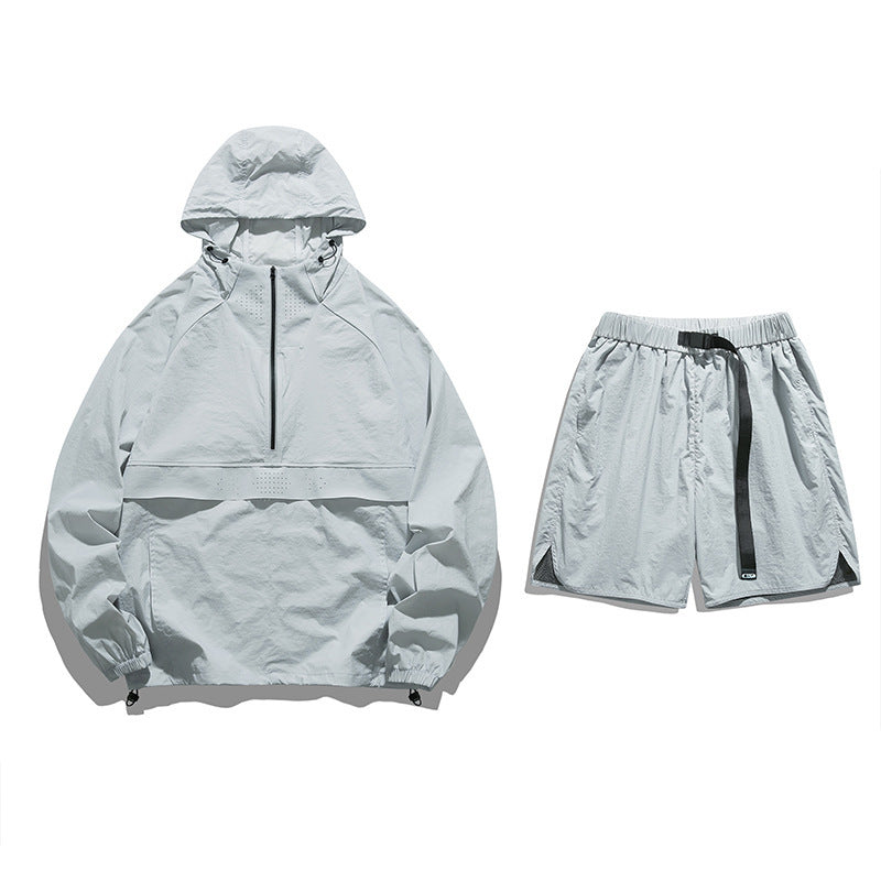 Sun Protection Clothing Set Outdoor Sports Ice Silk Thin Breathable Hooded Trendy Loose UV Protection Unisex